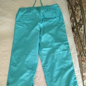 Ladies cotton turquoise pant with rollable cuffs size L.  EUC
